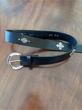 Harley-Davidson black genuine leather silver emblem logo belt size XL